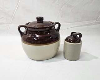 Assorted Vintage Brown & White Stoneware Articles Group