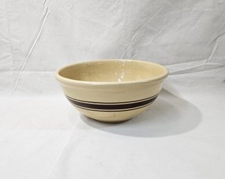 Vintage 14' XL Yellow Ware Brown Band Stripe Mixing Dough Bowl