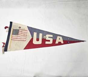 Antique WWI USA 48-Star Flag Home-Front Felt Pennant With Pins