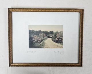 Antique Framed Fred Thompson Old Toll Bridge Hand Colored Art Photo Print Signed