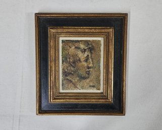 Framed Textured Painting On Board Signed Glass