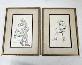 Vintage Framed Seated Male Portrait Drawings Signed H. Scherer