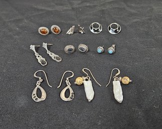 Assorted Sterling Silver Stud & Dangle Earring Pairs Group