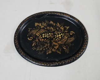 Antique 19th Century Hand Painted Toleware Oval Tray