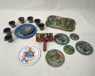Assorted Vintage Child's Tin Litho Little Red Riding Hood & Other Toys Group