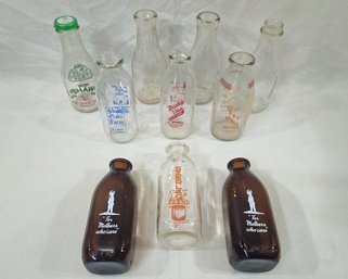 Assorted Vintage Massachusetts State Dairy Quart Glass Milk Bottles Group