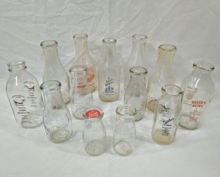 Assorted Vintage United States Dairy Glass Milk Bottles Group