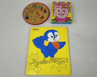Assorted Vintage Children's Toy Wood Puzzles Group