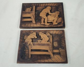 Vintage Wood Carved Wall Art Group