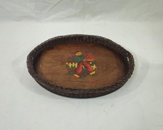 Vintage ~19' Wood Wicker Serving Tray
