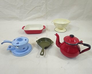 Assorted Vintage Mini Enameled Cookware Articles Group