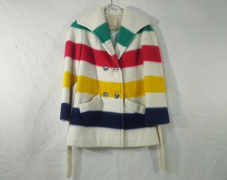 Vintage Large Hudson's Bay Point Blanket Wool Coat Jacket