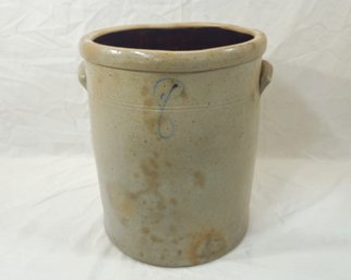Antique 19th Century Salt Glazed Blue Script 8-gallon Stoneware Crock