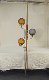 Vintage Electric Tension Pole Lamp With Quilted Diamond Glass Globes