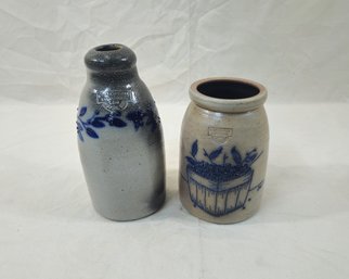 Salmon Falls Stoneware Blueberry Basket & Blueberry Vine Salt Glazed Articles Group
