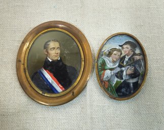 Assorted Antique Miniature Portraiture Paintings On Glass Group