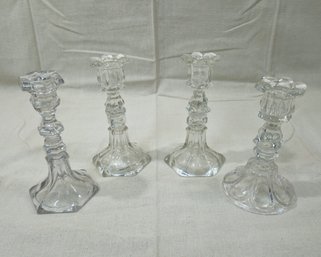 Assorted Antique Boston & Sandwich Pressed Flint Glass Candlesticks Group