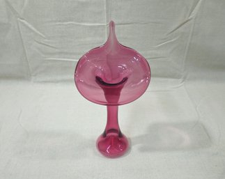 Vintage Fenton Art Glass Handblown Cranberry Glass Jack In Pulpit Vase