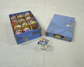 Vintage Czechoslovakia Glass Flowerpot Place Card Holders In Original Box