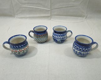 Assorted Vintage Polish Pottery Unikat Coffee Mugs Group