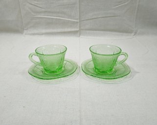 Vintage Depression Hazel-Atlas Royal Lace Cups & Saucers (UV Reactive)