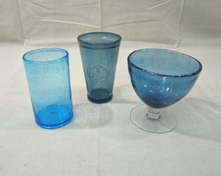 Assorted Blue Glass Cups Group