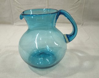 Vintage Mexican Handblown Blue Glass Pitcher