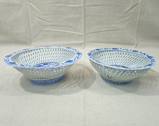 Vintage Japanese Hasami Yaki Porcelain Lattice Bowls Group