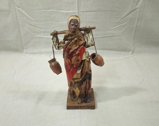 Vintage Mexican Folk Art Cartoneria Papier-Mache Woman Carrying Water Figurine