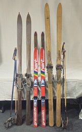 Assorted Primitive Wooden Skis & Poles And Other Group