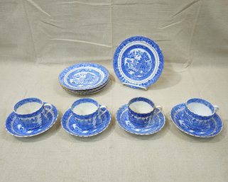 Assorted Antique Blue Willow Bone China Articles Group