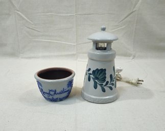Salmon Falls Stoneware Merry Christmas Bowl & Lighthouse Lamp