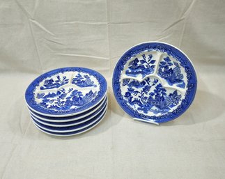 Vintage Moriyama Blue Willow Grill Plates Group