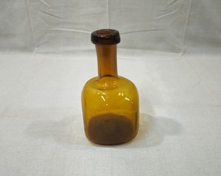 Vintage Hand-blown Square Amber Glass Bottle