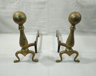 Vintage Fireplace Brass Andirons Set