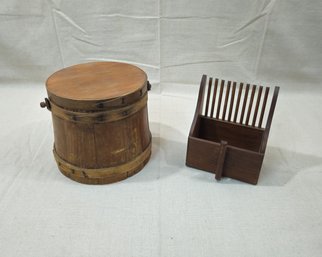 Vintage Wooden Firkin & Cranberry Scoop Letter Holder Group