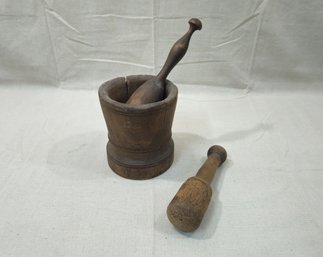 Antique Turned Wood Mortar And Pestles