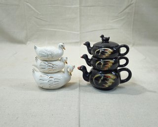Assorted Vintage Ceramic 3 In 1 Figural Stacking Salt & Pepper Shakers And Sugar Sets Group