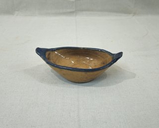 Salt Glazed Stoneware Handled Dish With Blue Slip Trim