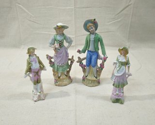 Assorted Vintage Hand Painted Figural Victorian-Style Pastoral Ceramic Figurine Pairs Group