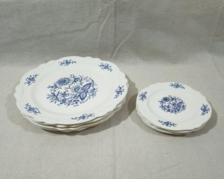 Vintage Homer Laughlin Imperial Blue Dresden Dinner Plates & Snack Plates Group