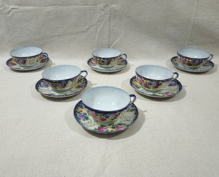 Vintage Hand Painted Nippon Rose Floral Porcelain Teacup & Saucer Sets Group