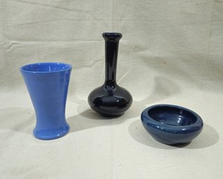 Vintage Union Stoneware Red Wing Blue Glazed Vase & Other Art Pottery Articles Group