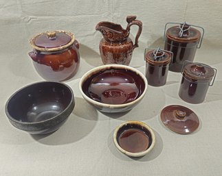 Assorted Antique & Vintage Brown Glaze Ceramic Articles Group