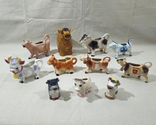 Assorted Vintage Ceramic Cow Creamers Group