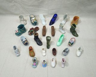 Assorted Glass, Ceramic, & Other Miniature Novelty Shoes Group
