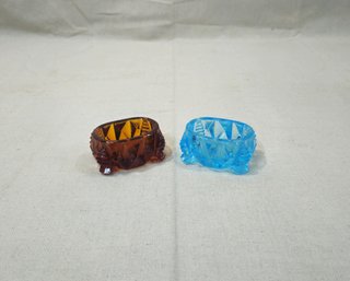 Vintage Diamond Pattern Amber & Blue Glass Open Salts Group