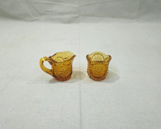 Vintage LE Smith Miniature Oneata Creamer & Open Sugar Amber Glass Set