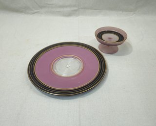 Vintage Art Deco Czech Art Glass Plate & Dessert Cup Serving Set