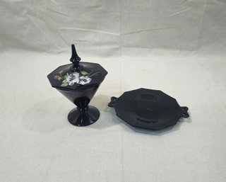 Assorted Vintage Black Amethyst Glass Articles Group